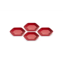 Le Creuset Hexagon Serveerschaaltje 9,5 Cm Aardewerk Kersrood 4 Stuks
